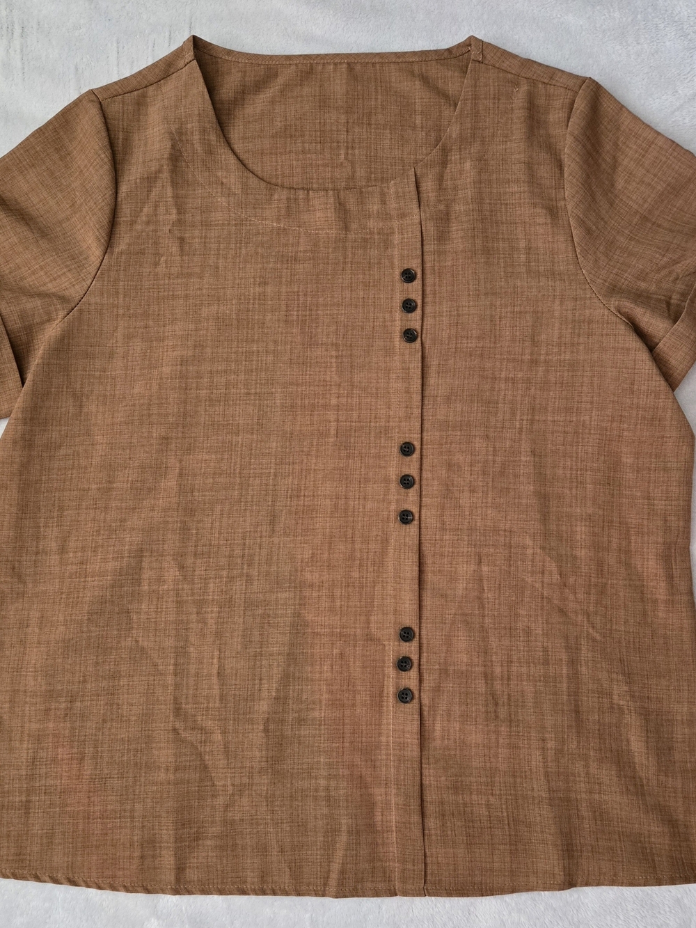 SHEIN Brown Short-Sleeve Button Front Blouse